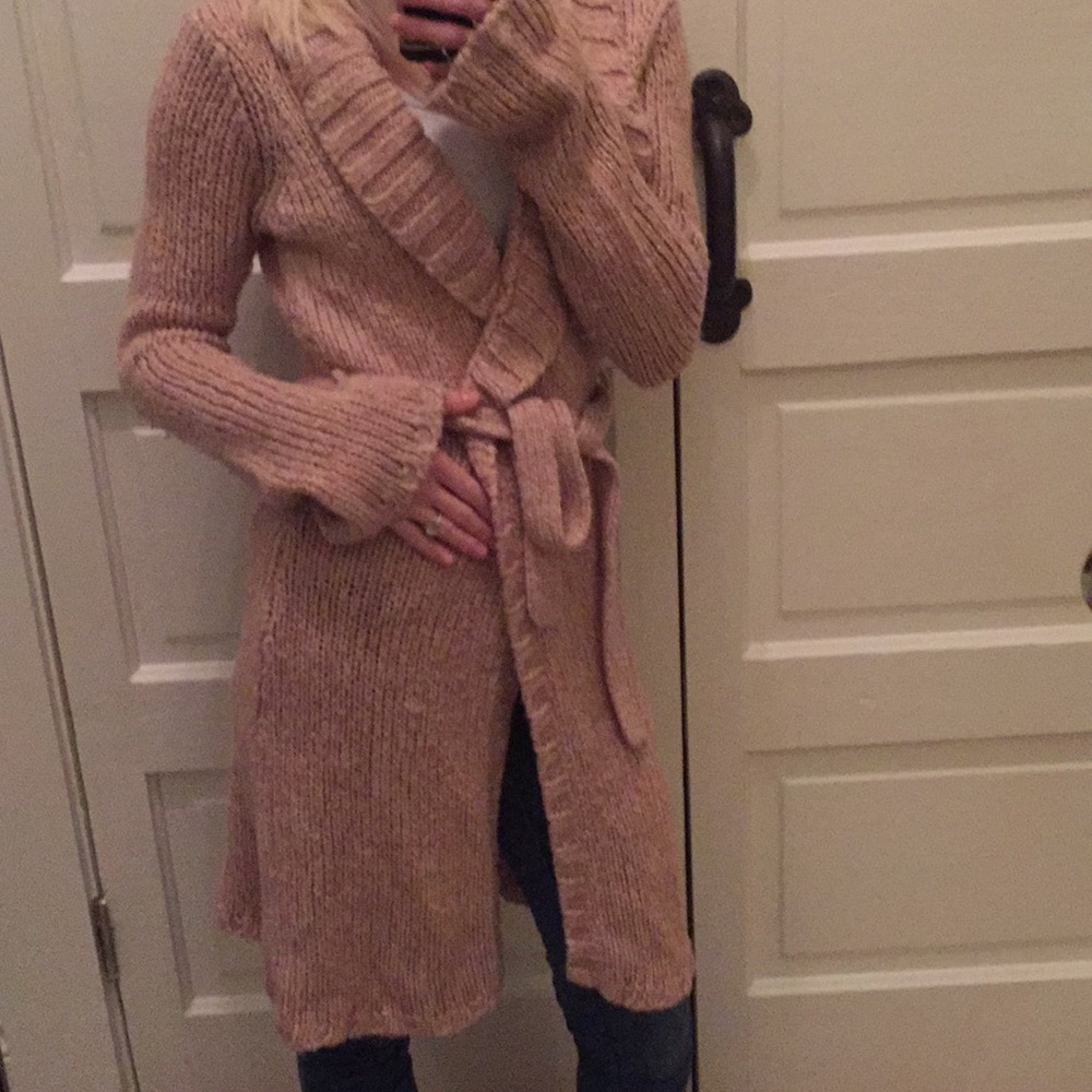 Blush pink chunky knit longline cardigan